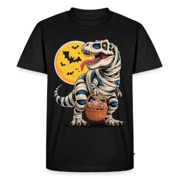 Halloween T-Rex Mummy with Candy - Men's Premium Organic T-Shirt - black - Front - Nico (187cm)
