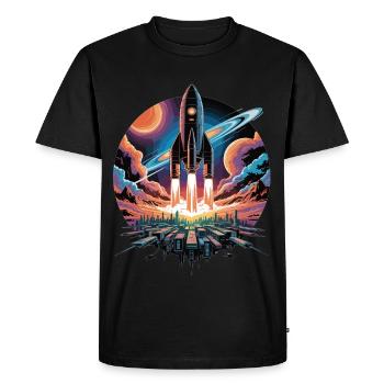 Vol spatial élégant avec fusée - T-shirt Premium bio Homme - noir - Devant - Nico (187cm)