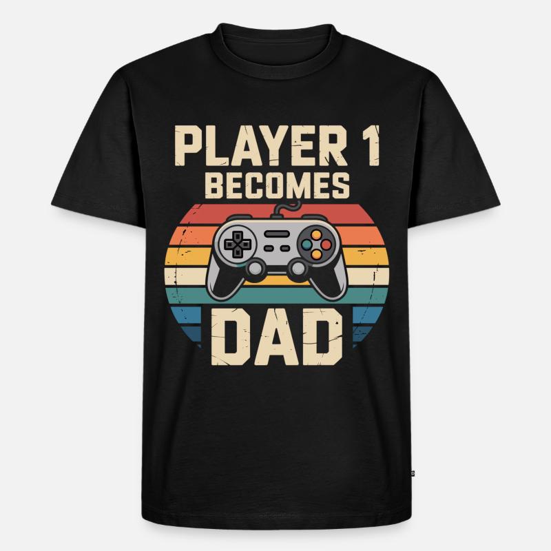 Player 1 wird Papa - Männer Premium Bio T-Shirt - Schwarz