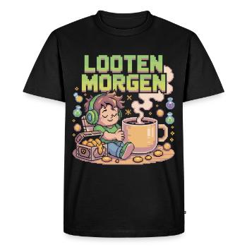 Pixel Coffee and Loot - Men's Premium Organic T-Shirt - black - Front - Nico (187cm)