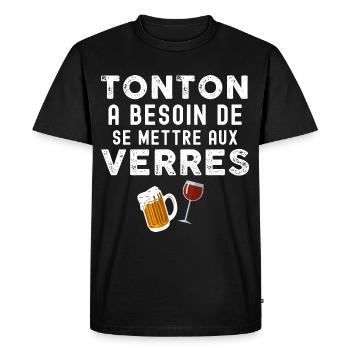 Tonton aux verres Idée Cadeau Homme Humour Oncle - T-shirt Premium bio Homme - noir - Devant - Nico (187cm)