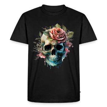 Crâne avec des fleurs - Skull Dia De Los Muertos - T-shirt Premium bio Homme - noir - Devant - Nico (187cm)