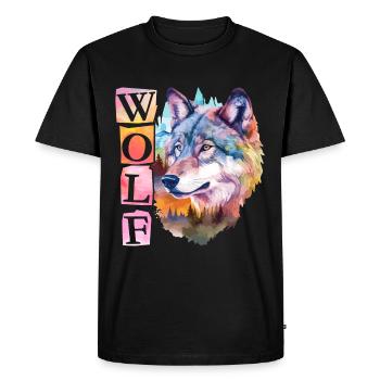 Loup Tête de loup Nature Nature sauvage Forêt Arbres Art - T-shirt Premium bio Homme - noir - Devant - Nico (187cm)