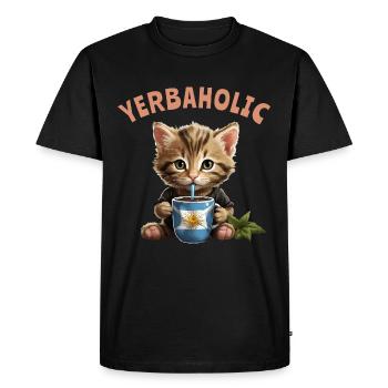 Yerba Mate Cat Yerbaholic - Men's Premium Organic T-Shirt - black - Front - Nico (187cm)