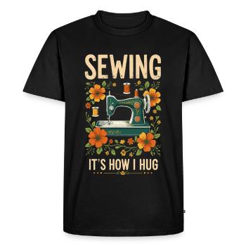 Seamstress Sewing How I Hug Sewing Machine - Men's Premium Organic T-Shirt - black - Front - Nico (187cm)