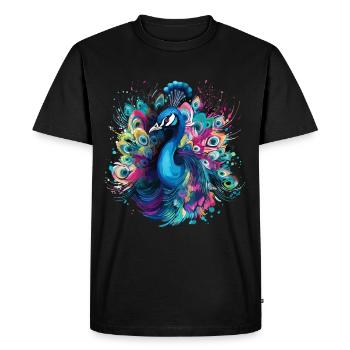 Peacock Feather Exotic Colorful Colorful Art - Men's Premium Organic T-Shirt - black - Front - Nico (187cm)