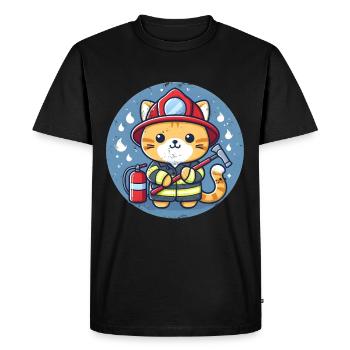 Firefighter Cat - Men's Premium Organic T-Shirt - black - Front - Nico (187cm)