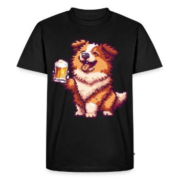 Border Collie Chien Pixel Bière - T-shirt Premium bio Homme - noir - Devant - Nico (187cm)