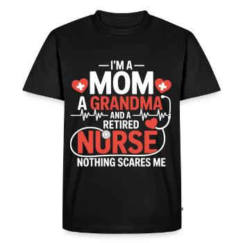 Infirmière Humour Mamie Pensionnée - T-shirt Premium bio Homme - noir - Devant - Nico (187cm)