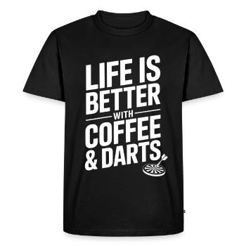 Café et fléchettes Dire joueur de fléchettes - T-shirt Premium bio Homme - noir - Devant - Nico (187cm)
