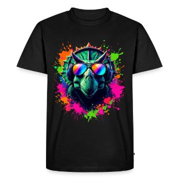 Triceratops DJ Dino Fans Neon Graffiti Style - T-shirt Premium bio Homme - noir - Devant - Nico (187cm)