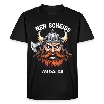 Wikinger Spruch Shirt – Nen Scheiß Muss Ich Design - Männer Premium Bio T-Shirt - Schwarz - Vorne - Nico (187cm)