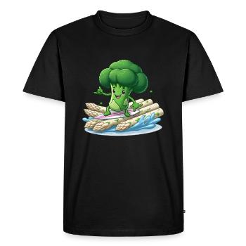Broccoli Vegan Surfer with Asparagus - Men's Premium Organic T-Shirt - black - Front - Nico (187cm)
