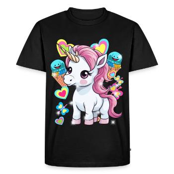 Licorne Enfants Filles Garçons Crème Glacée - T-shirt Premium bio Homme - noir - Devant - Nico (187cm)