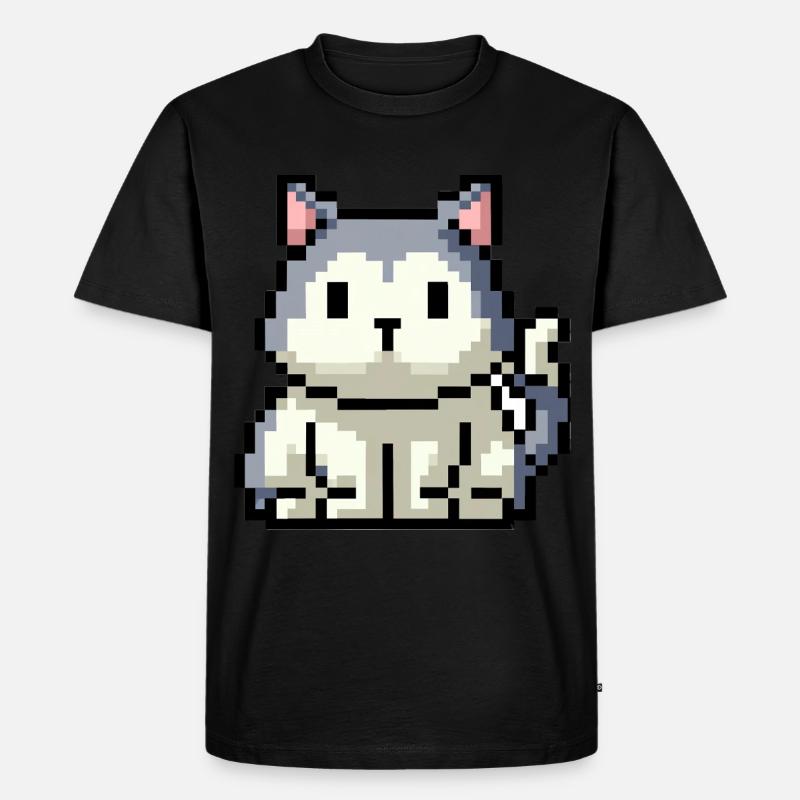 8bit 16bit verpixelt Katze - Männer Premium Bio T-Shirt - Schwarz
