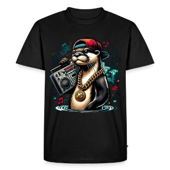 Hip Hop Otter With Boombox And Chain - Men's Premium Organic T-Shirt - black - Front - Nico (187cm)