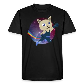 Cute cat superhero universe levitation kitty - Men's Premium Organic T-Shirt - black - Front - Nico (187cm)