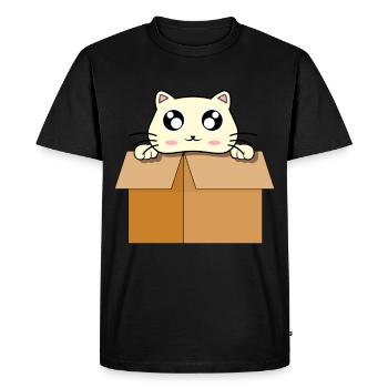 Cat cute funny kitty in box of cardboard - Men's Premium Organic T-Shirt - black - Front - Nico (187cm)