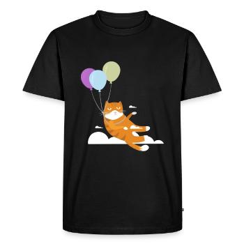 Drôle chat Chat Miau Vol Avec Ballon - T-shirt Premium bio Homme - noir - Devant - Nico (187cm)