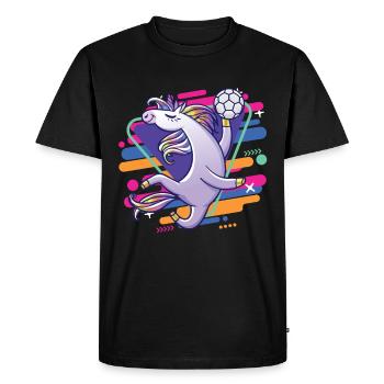 funny cool handball playing unicorn - Men's Premium Organic T-Shirt - black - Front - Nico (187cm)