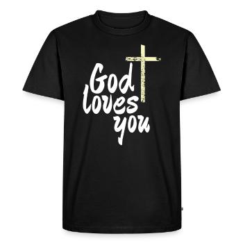 Dieu t'aime - T-shirt Premium bio Homme - noir - Devant - Nico (187cm)