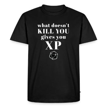 Ce qui ne te tue pas apporte l’expérience jeu de rôle - T-shirt Premium bio Homme - noir - Devant - Nico (187cm)