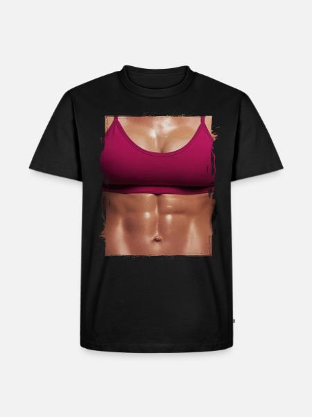 Fake muscle woman fitness female body - Men's Premium Organic T-Shirt - black