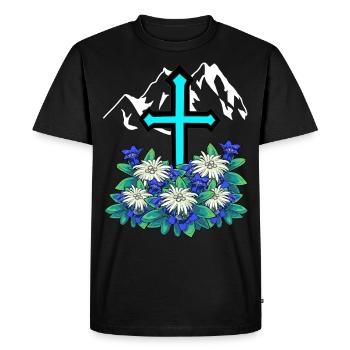 Alpes Montagnes Traversent Gentiane Edelweiss Montagne Nature - T-shirt Premium bio Homme - noir - Devant - Nico (187cm)