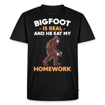 School Student Bigfoot is Real And He Eat My - Men's Premium Organic T-Shirt - black - Front - Nico (187cm)