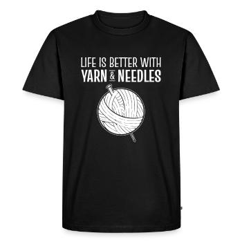 La vie est meilleure avec le tricot de fil et d’aiguilles - T-shirt Premium bio Homme - noir - Devant - Nico (187cm)