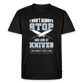 Je ne m’arrête pas toujours et je regarde les couteaux - T-shirt Premium bio Homme - noir - Devant - Nico (187cm)