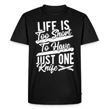 La vie est trop courte pour n’avoir qu’un seul couteau - T-shirt Premium bio Homme - noir - Devant - Nico (187cm)