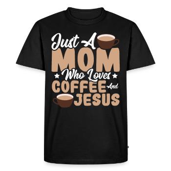 Juste une maman qui aime le café et Jésus - T-shirt Premium bio Homme - noir - Devant - Nico (187cm)