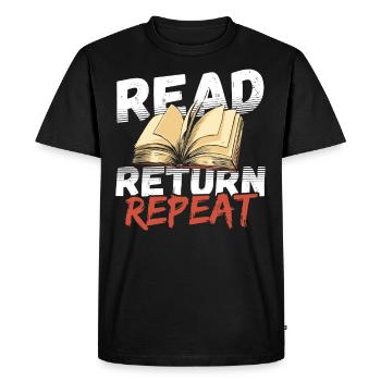 Lire Retour Répéter Bibliothécaire Bibliothèque Amateur de livres - T-shirt Premium bio Homme - noir - Devant - Nico (187cm)