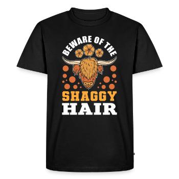 Beware Of The Shaggy Hair Highland Cattle Cow - Men's Premium Organic T-Shirt - black - Front - Nico (187cm)