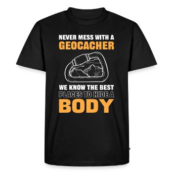 Ne jouez jamais avec un géocacheur que nous connaissons les meilleurs endroits - T-shirt Premium bio Homme - noir - Devant - Nico (187cm)