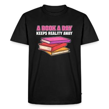 A Book A Day Keeps Reality Away Librarian Book - Men's Premium Organic T-Shirt - black - Front - Nico (187cm)