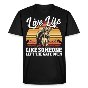 Live Life Like Someone Left The Gate Open - Men's Premium Organic T-Shirt - black - Front - Nico (187cm)