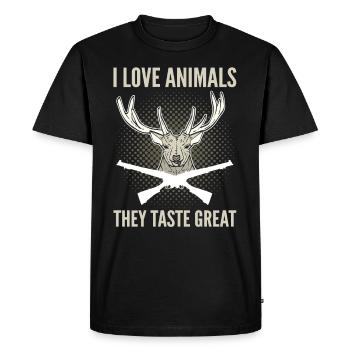 I Love Animals They Taste Great Deer Hunting - Men's Premium Organic T-Shirt - black - Front - Nico (187cm)