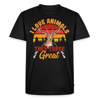 I Love Animals They Taste Great Deer Hunting - Men's Premium Organic T-Shirt - black - Front - Nico (187cm)