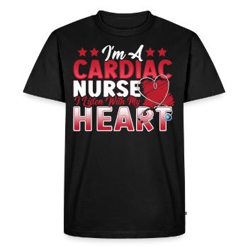Je suis une infirmière cardiaque que j’écoute avec mon cœur - T-shirt Premium bio Homme - noir - Devant - Nico (187cm)