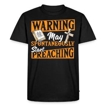 Warning May Spontaneously Start Preaching Pastor - Men's Premium Organic T-Shirt - black - Front - Nico (187cm)