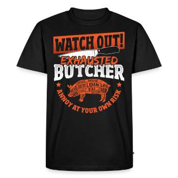 Le boucher épuisé Ennuyer à vos risques et périls - T-shirt Premium bio Homme - noir - Devant - Nico (187cm)