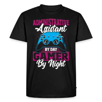 Assistante administrative le jour Joueur de nuit - T-shirt Premium bio Homme - noir - Devant - Nico (187cm)