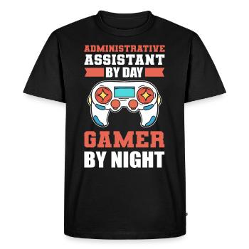 Assistante administrative le jour Joueur de nuit - T-shirt Premium bio Homme - noir - Devant - Nico (187cm)