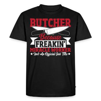 Boucher Titre officiel du poste Abattage Viande - T-shirt Premium bio Homme - noir - Devant - Nico (187cm)