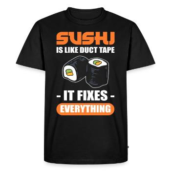 Le sushi est comme du ruban adhésif en toile il répare tout Sushi - T-shirt Premium bio Homme - noir - Devant - Nico (187cm)