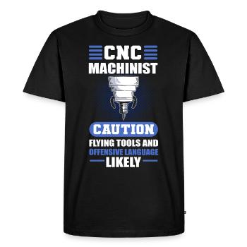 Machiniste CNC Attention Outils volants Opérateur CNC - T-shirt Premium bio Homme - noir - Devant - Nico (187cm)