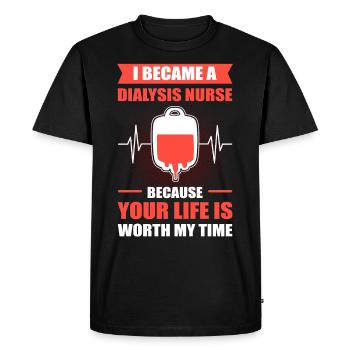 Infirmière en dialyse parce que votre vie vaut mon temps - T-shirt Premium bio Homme - noir - Devant - Nico (187cm)