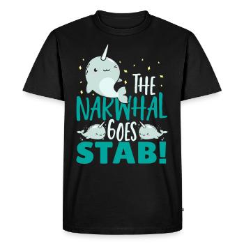 The Narwhal Goes Stab! Narwhal Unicorn of The Sea - Men's Premium Organic T-Shirt - black - Front - Nico (187cm)